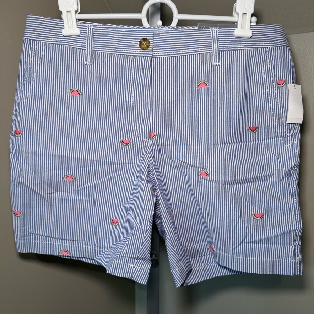 NWT Talbots Shorts Womens 6 Blue White Striped Watermelon Girlfriend Chino 7 In‎